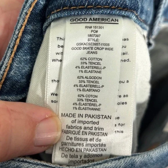 Good American Good Skate Crop Jeans Womens 0/25 Blue High Rise Wide Leg Raw Hem - Picture 3 of 14